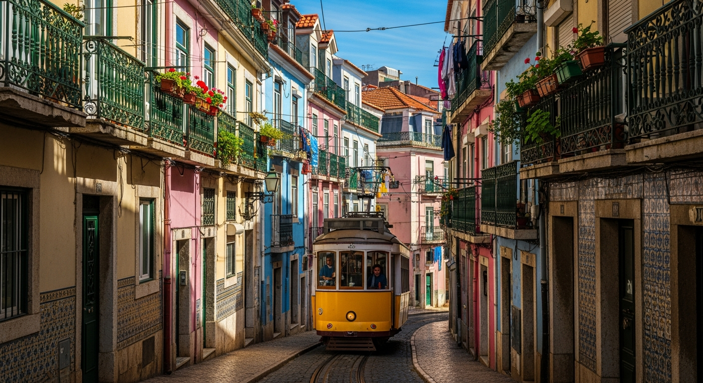 Le celebre tramway 28 dans le quartier Alfama de Lisbonne